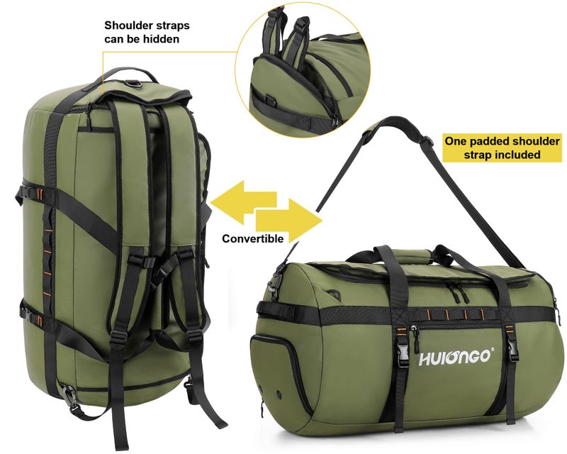 Hulongo 40L/60L/90L Large Waterproof Duffle Bag Backpack for Men, Mens Duffel Backpack Bags for Traveling, Heavy Duty (Green, 90l) - Image 3