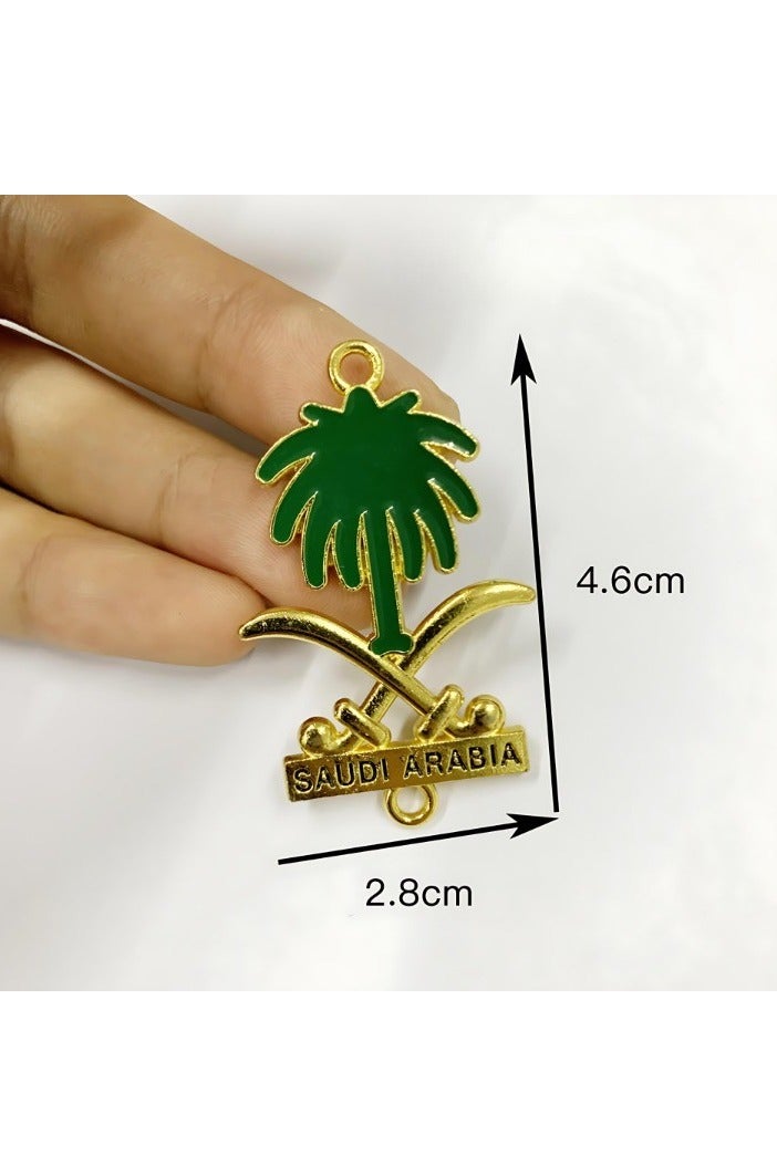 Saudi Arabia National Emblem Logo Badge Pendant Charm – Green Palm Tree & Gold Swords Design, Necklace, Keychain or Car Rearview Mirror Hanging, 2.8×4.6cm - Image 2
