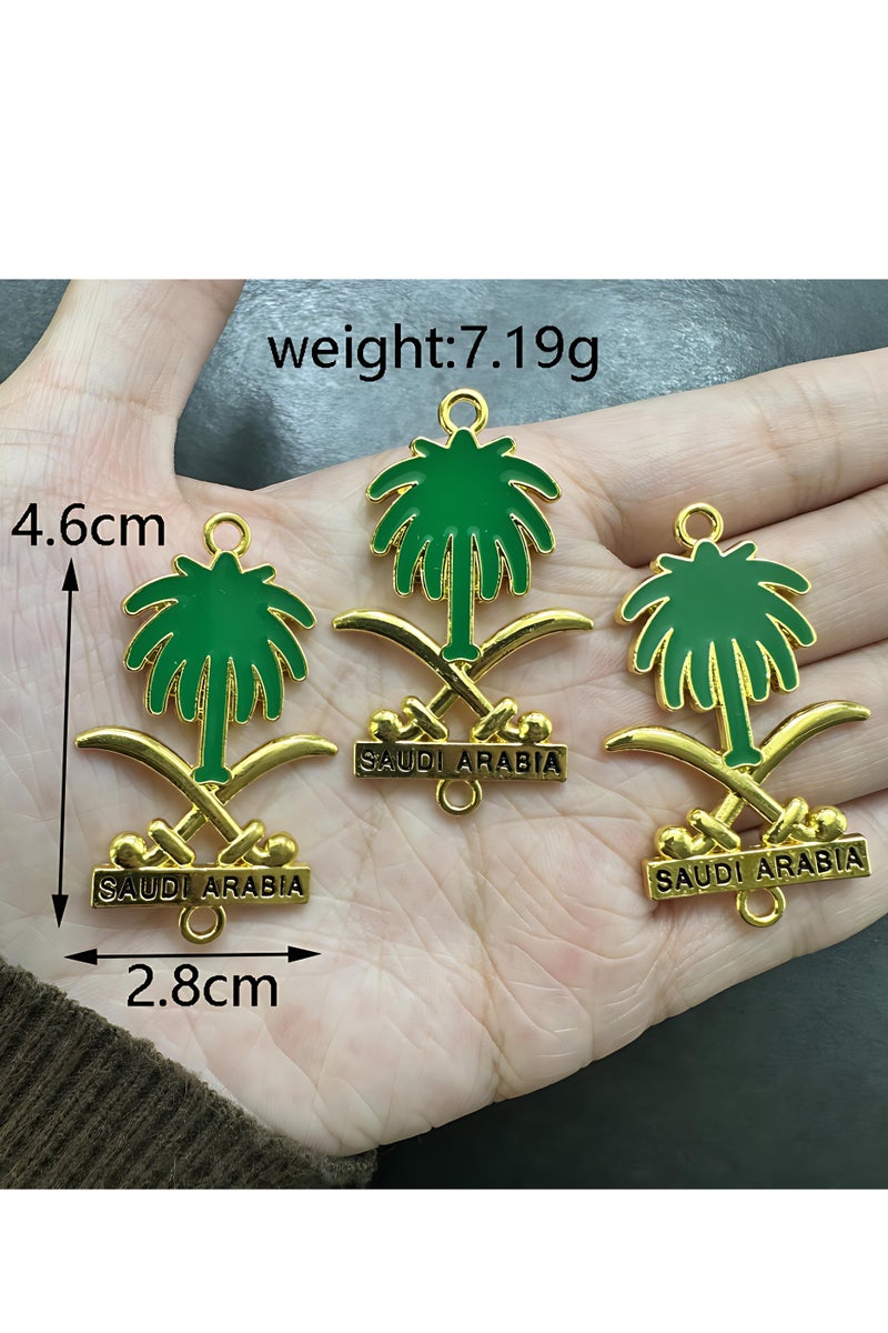Saudi Arabia National Emblem Logo Badge Pendant Charm – Green Palm Tree & Gold Swords Design, Necklace, Keychain or Car Rearview Mirror Hanging, 2.8×4.6cm - Image 3