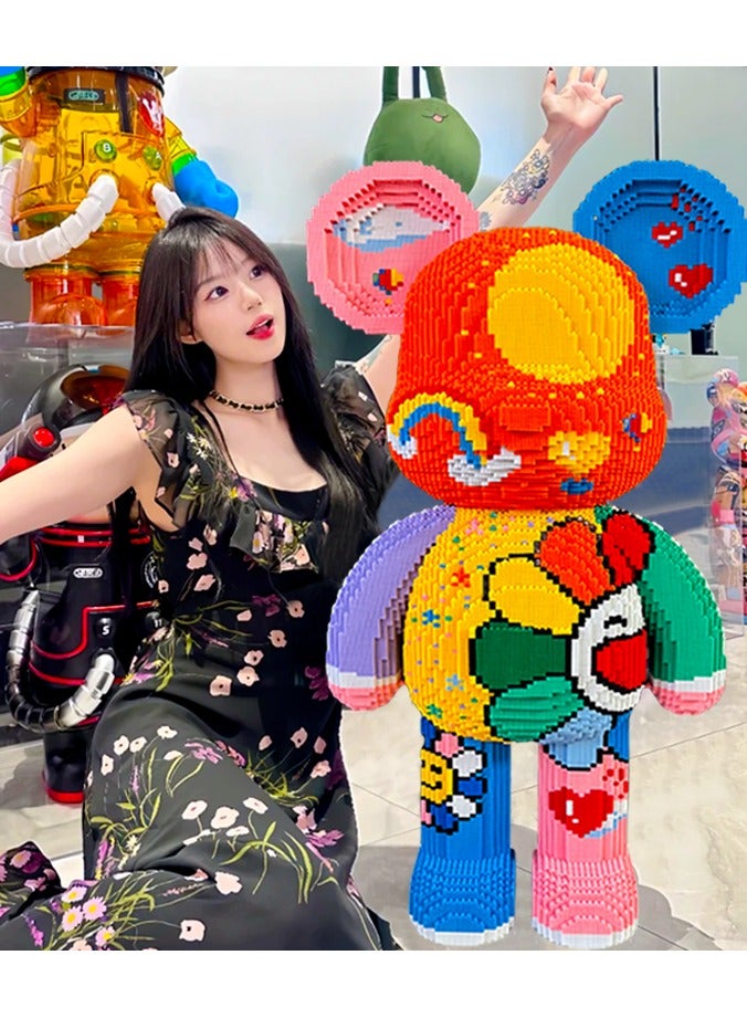 Large Colorful Bear Block Statue – 3D Pixelated Building Blocks Art Figure, Creative Decorative Sculpture for Home, Office & Collectors - Image 1