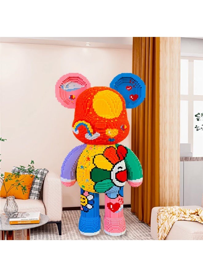 Large Colorful Bear Block Statue – 3D Pixelated Building Blocks Art Figure, Creative Decorative Sculpture for Home, Office & Collectors - Image 4