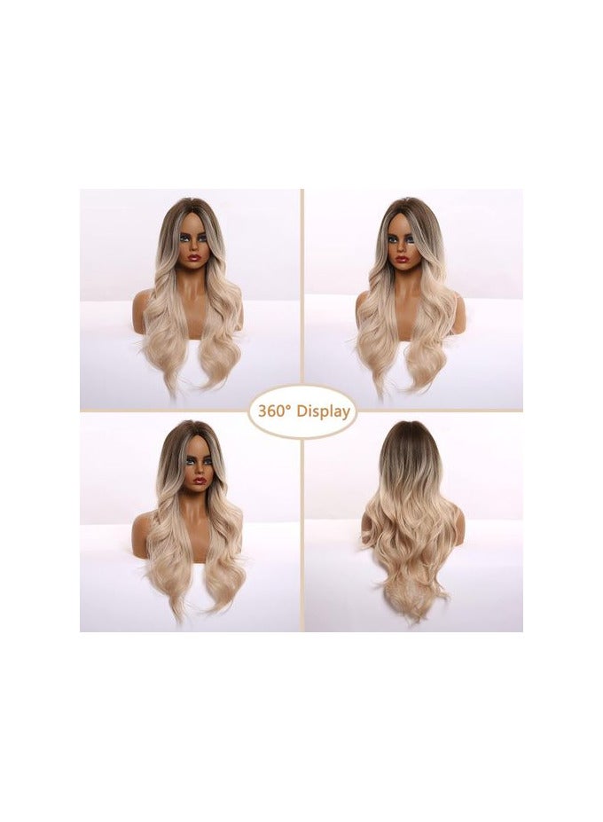 باروكة شعر صناعي  طويل  مموج  بلون اشقر  شعر حراري فايبر - Image 1