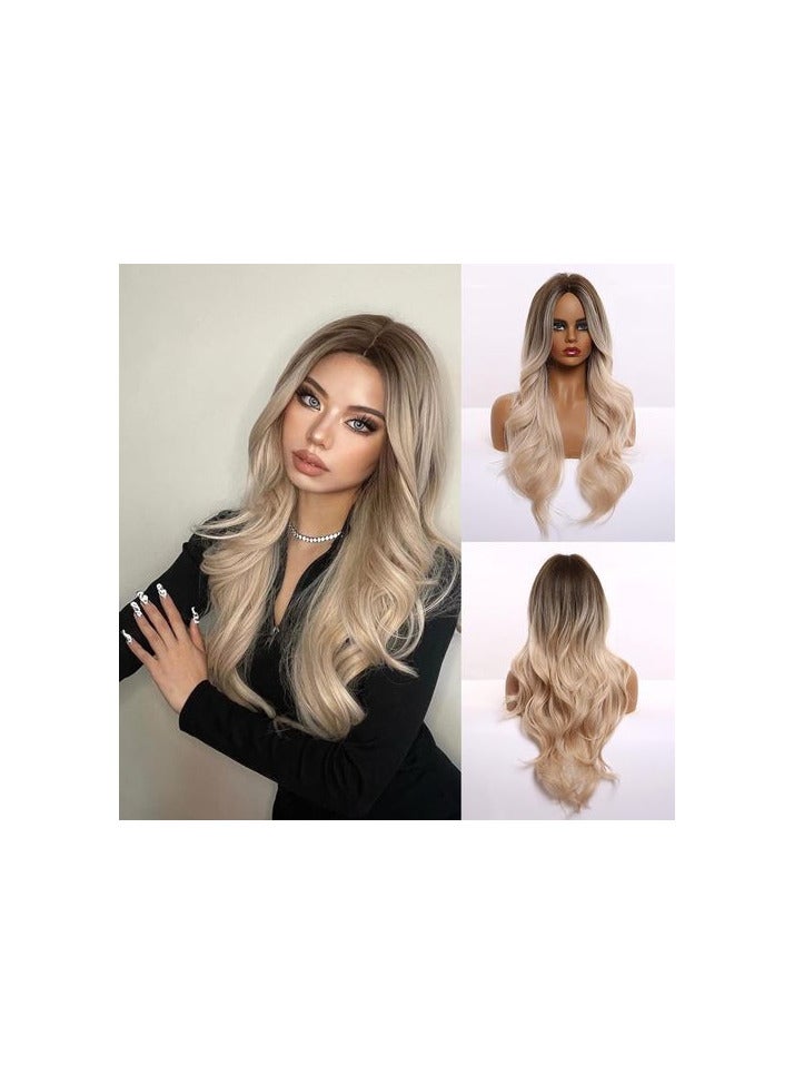 باروكة شعر صناعي  طويل  مموج  بلون اشقر  شعر حراري فايبر - Image 2