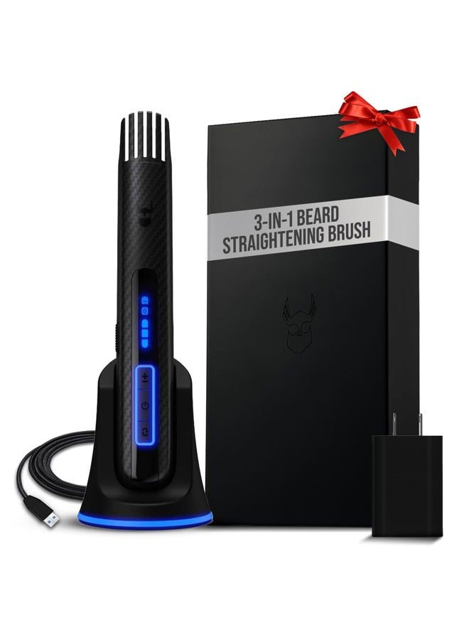 The Beard Struggle كربون إكس - فرشاة لحية مدفأة + مفرش لحية للرجال - فرشاة لحية بدون سلك ومشط فرد - قابلة للشحن، 3 إعدادات حرارة، غلاف واقي من الألياف الدقيقة متضمن - Image 1