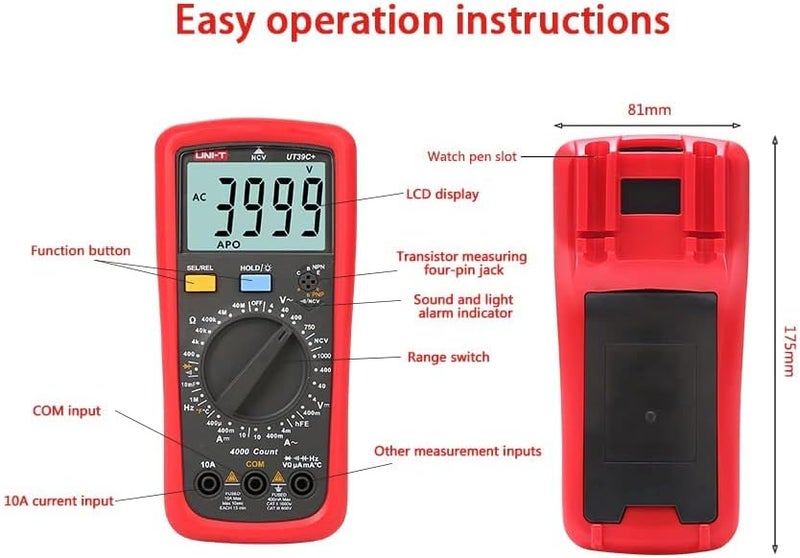 UNI-T UT39A+ Digital Multimeter - 1000V DC & 750V AC, 10A Max, Capacitance 10mF - Image 2