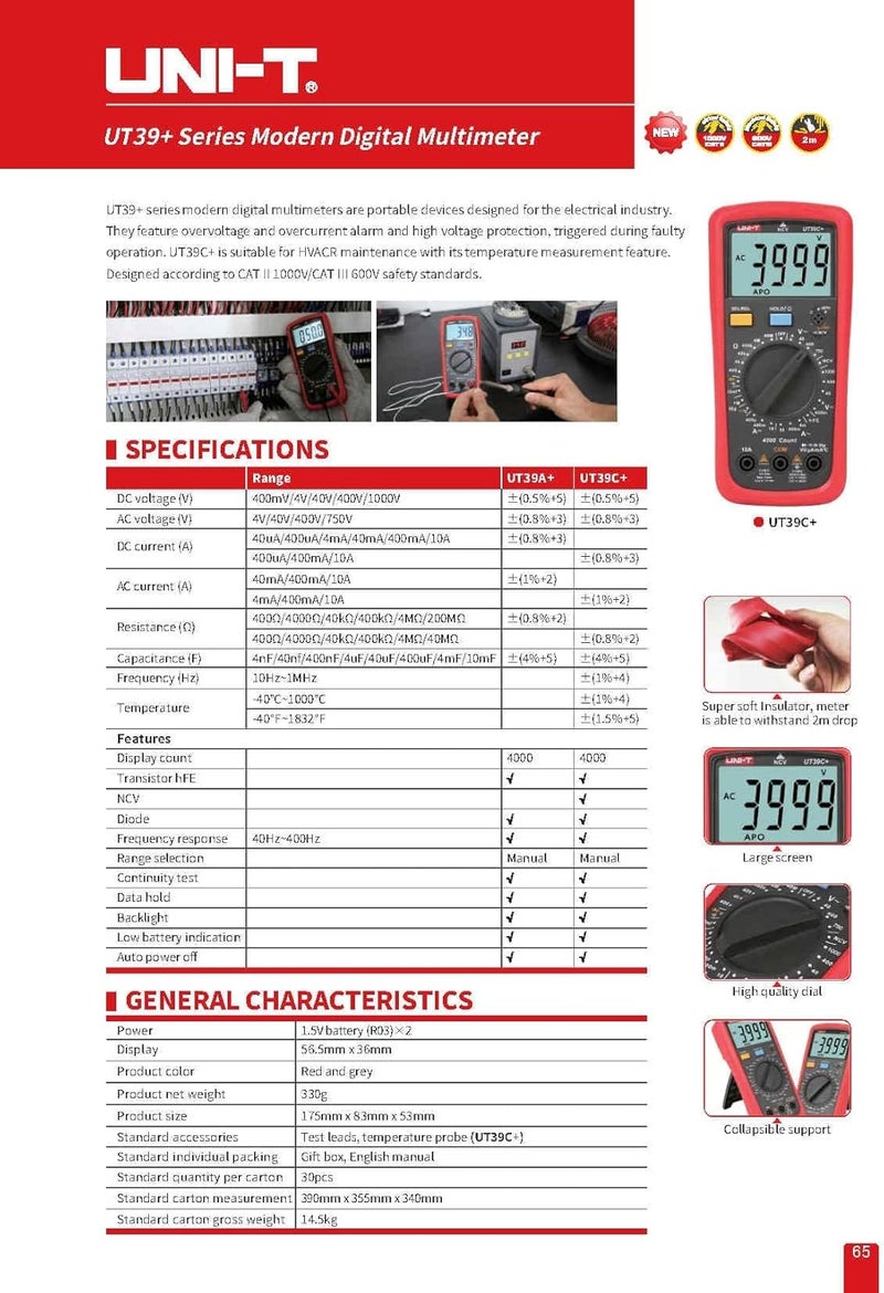 UNI-T UT39A+ Digital Multimeter - 1000V DC & 750V AC, 10A Max, Capacitance 10mF - Image 4