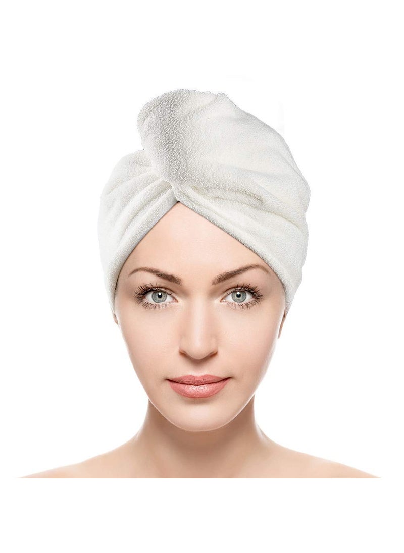 VYAKOM EXPORTS VYAKOM EXPORTS White Cream Hair Towel Wrap Quick Dry 100 Cotton Super Absorbent Turban Head Wrap for Women with Button Anti Frizz Hair Products Hair Cap for Curly Long Thick Hair  - Image 1