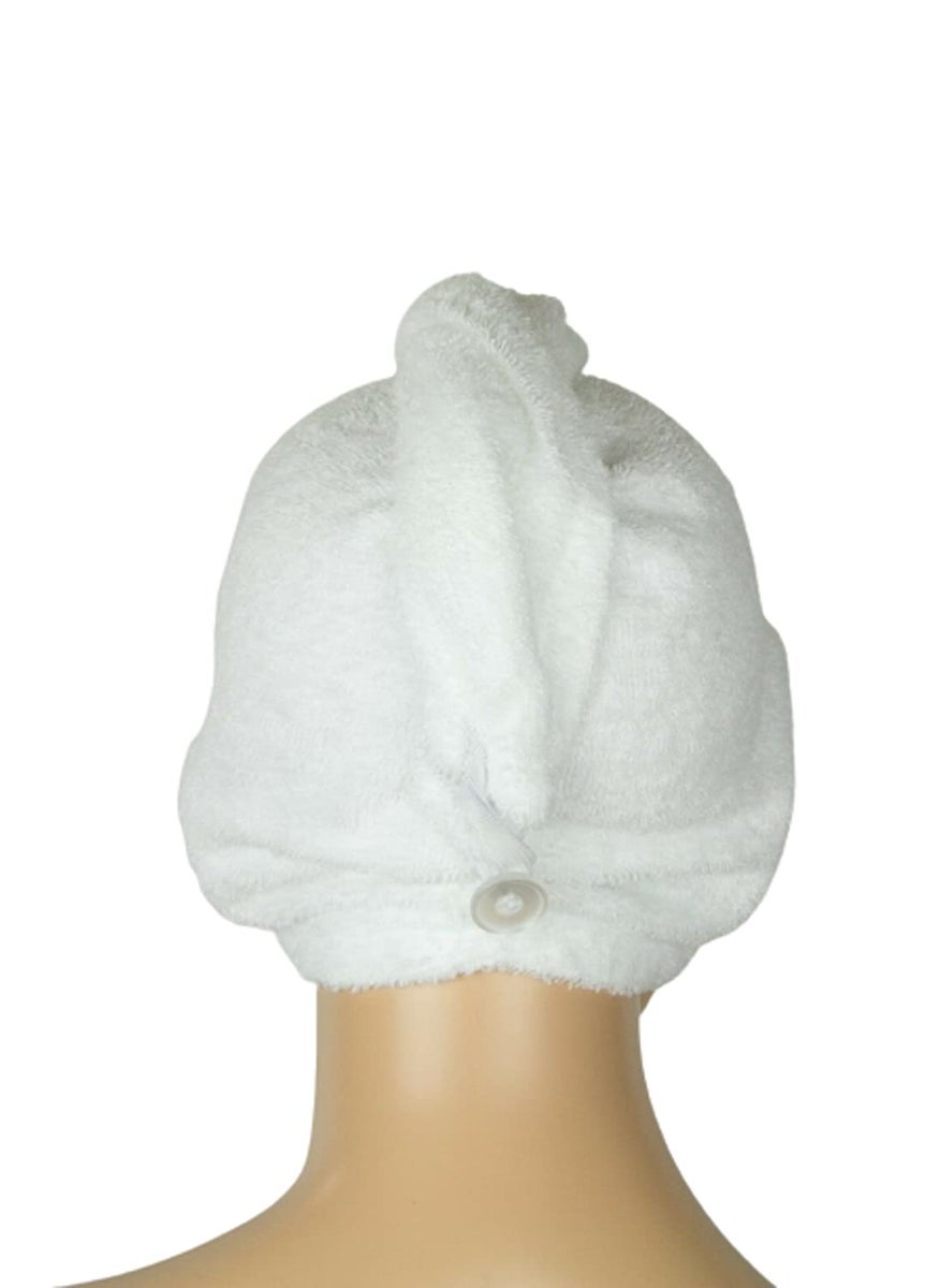 VYAKOM EXPORTS VYAKOM EXPORTS White Cream Hair Towel Wrap Quick Dry 100 Cotton Super Absorbent Turban Head Wrap for Women with Button Anti Frizz Hair Products Hair Cap for Curly Long Thick Hair  - Image 3