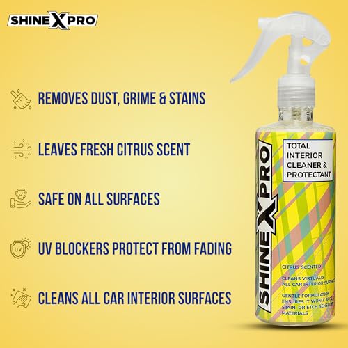 ShineXPro Car Interior Cleaner and Protectant - Car Interior Cleaning safe as a Car Dashboard Cleaner, Car Seat Cleaner & All Interior Surfaces - Infused UV Blockers Protect from Fading - Citrus Scent - Image 2