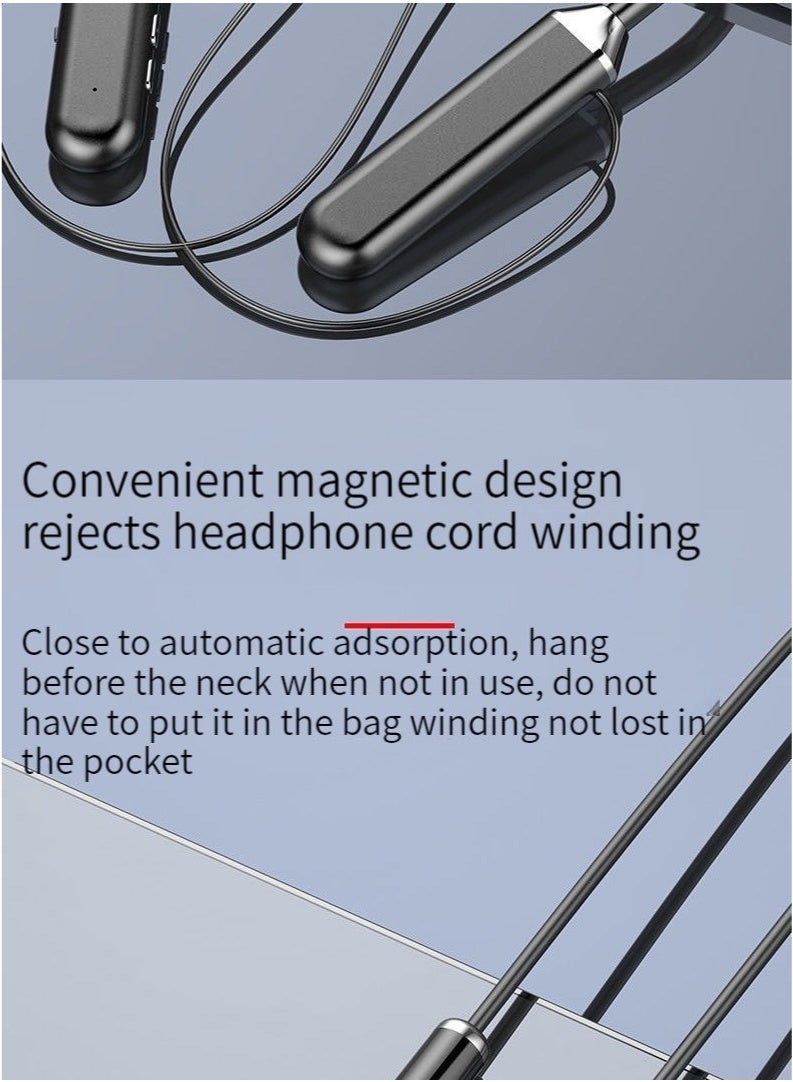Wireless neck-worn digital display bluetooth headset with large battery and long battery life hanging neck wireless bluetooth sports headset black  - Image 3