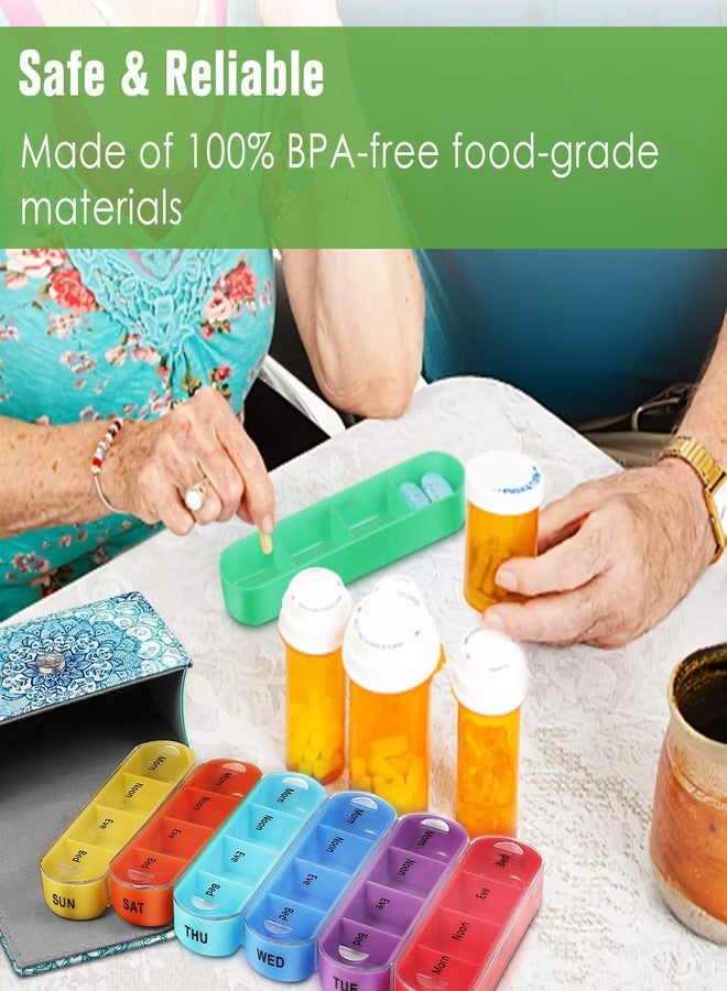 FINPAC Weekly Pill Organizers 4 Times A Day, Slide Open PU Leather Case Travel Pill Vitamin Medicine Reminder and Planner with Name Card for Morning| Afternoon| Evening| Bedtime (Emerald Illusions) - Image 5