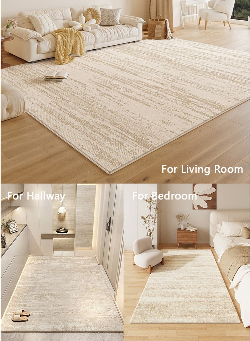VUCATIN 160x230cm Faux Wool Thick Dense Living Room Carpet, Soft Non-Slip Large Home Area Rug, Cream Style Long Bedside Runner for Bedroom, Sofa & Coffee Table Mat, Balcony Hallway Mat - Image 4