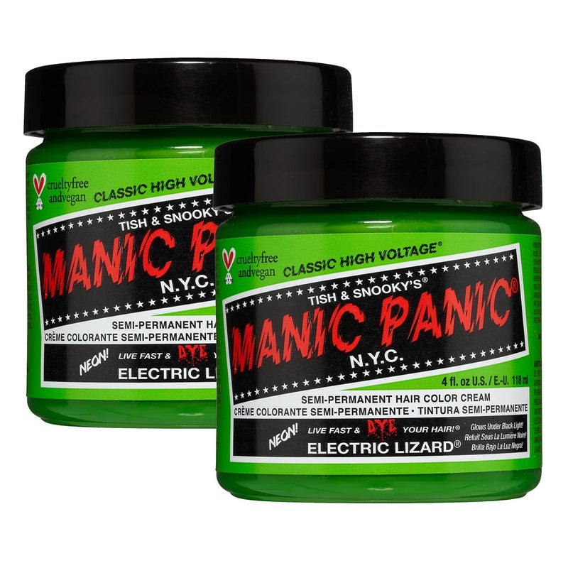 MANIC PANIC Classic Electric Lizard Semi Permanent Hair Color  Bright Neon Green Hair Dye for Women  Men That Lasts 46 Weeks  Vegan Ammonia  CrueltyFree  Create  Mix Custom Shades 4oz  2pk