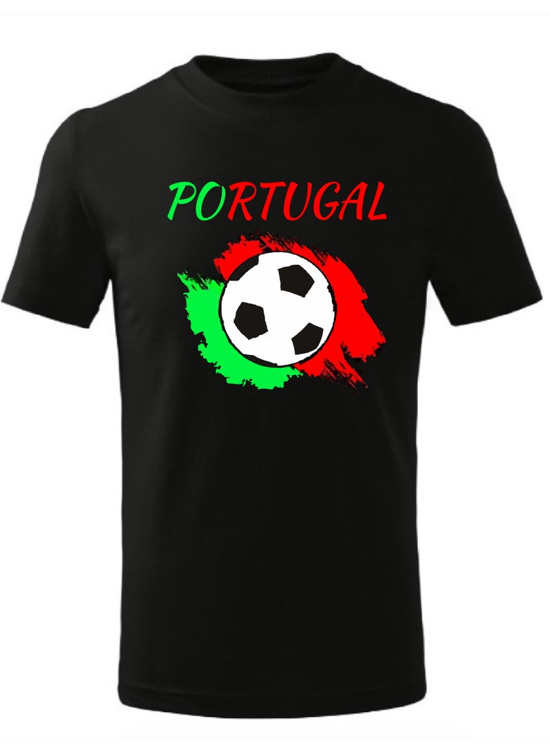 Portugal Football Team World Fans printed T shirts Supporting The Team Football Team Jersey T shirts For Men | Women | Kids to win the cup (Black)  - Image 1