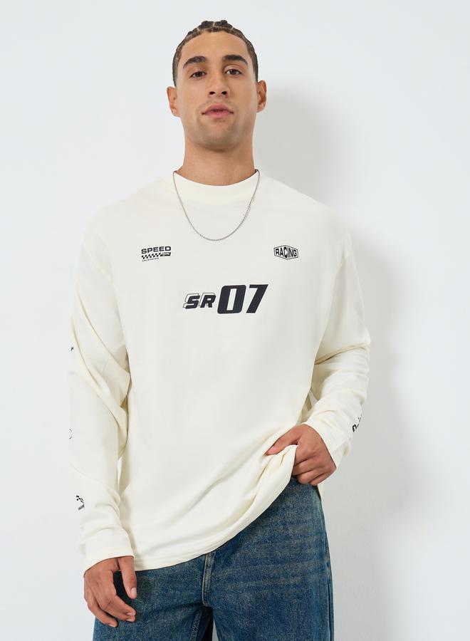 Styli Men Cream Graphic Print Oversized T-Shirt - Image 1