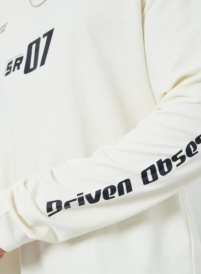 Styli Men Cream Graphic Print Oversized T-Shirt - Image 4