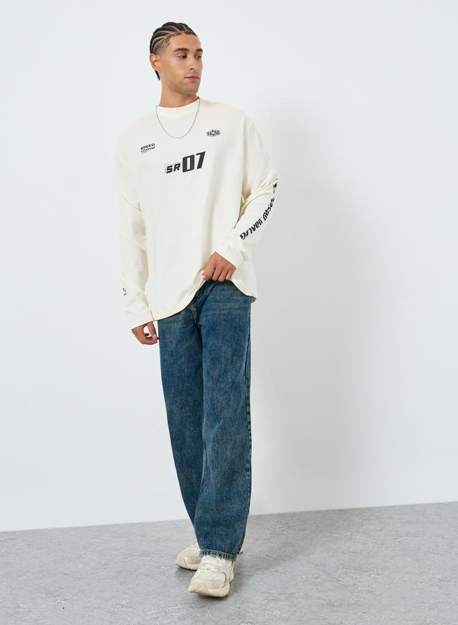 Styli Men Cream Graphic Print Oversized T-Shirt - Image 2