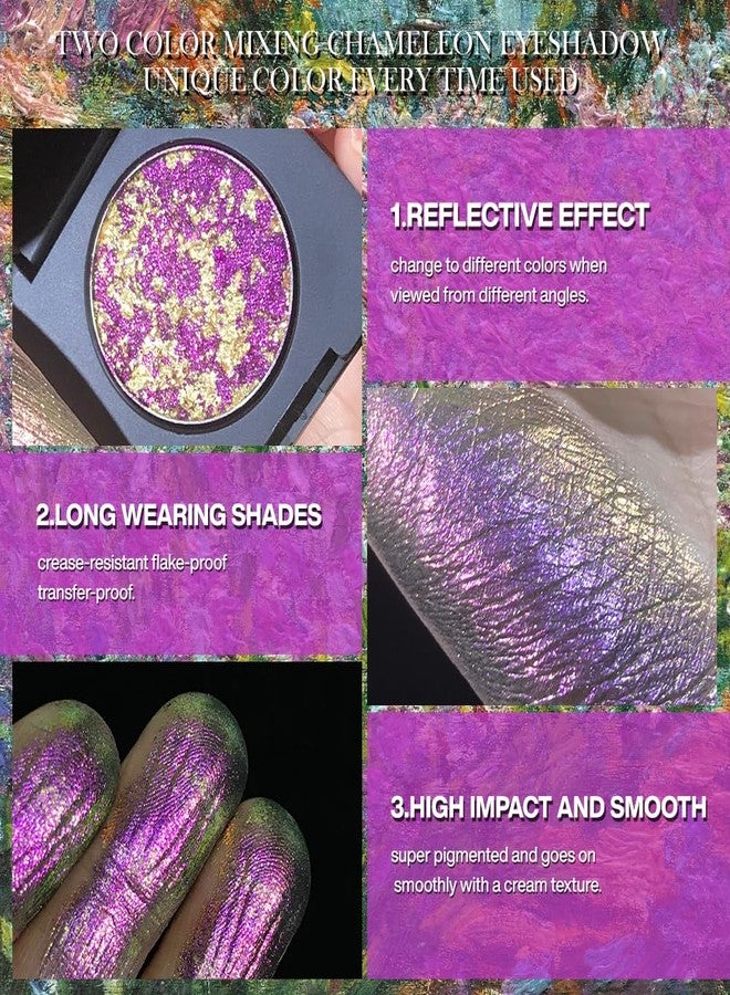 ecofavor Chameleon Eyeshadow Palette - Gold & Purple Dual-Pigment Pressed Powder with Multichrome Effect | Metallic Finish, High Pigment, Color-Shifting for Bold Glam Looks, Shimmering Eyeshadow #21 - Image 4