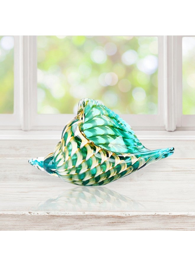 MEANT2TOBE Glass Conch Shell - Green And Yellow Glass Art For Office, Desk, Bookshelf, Table - Sea Shell Glasses - Hand Blown Glass Decor For Aquarium - Coastal Art Decor For Home - 6.8" X 6.7" - Image 1