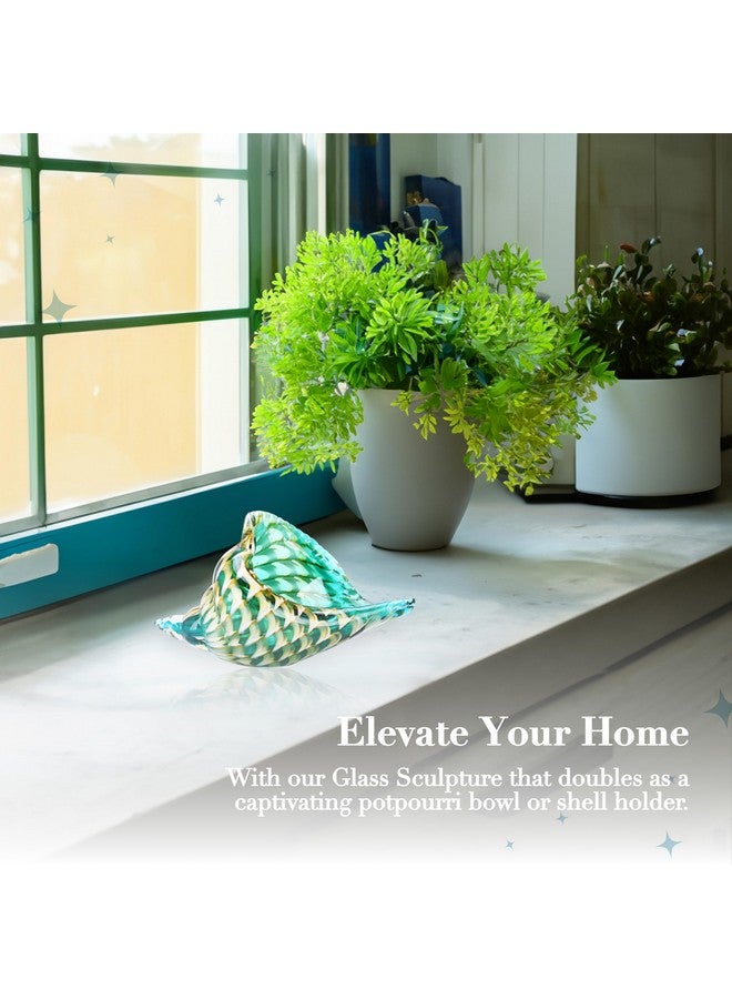 MEANT2TOBE Glass Conch Shell - Green And Yellow Glass Art For Office, Desk, Bookshelf, Table - Sea Shell Glasses - Hand Blown Glass Decor For Aquarium - Coastal Art Decor For Home - 6.8" X 6.7" - Image 4