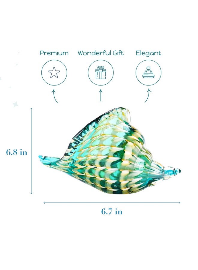 MEANT2TOBE Glass Conch Shell - Green And Yellow Glass Art For Office, Desk, Bookshelf, Table - Sea Shell Glasses - Hand Blown Glass Decor For Aquarium - Coastal Art Decor For Home - 6.8" X 6.7" - Image 3