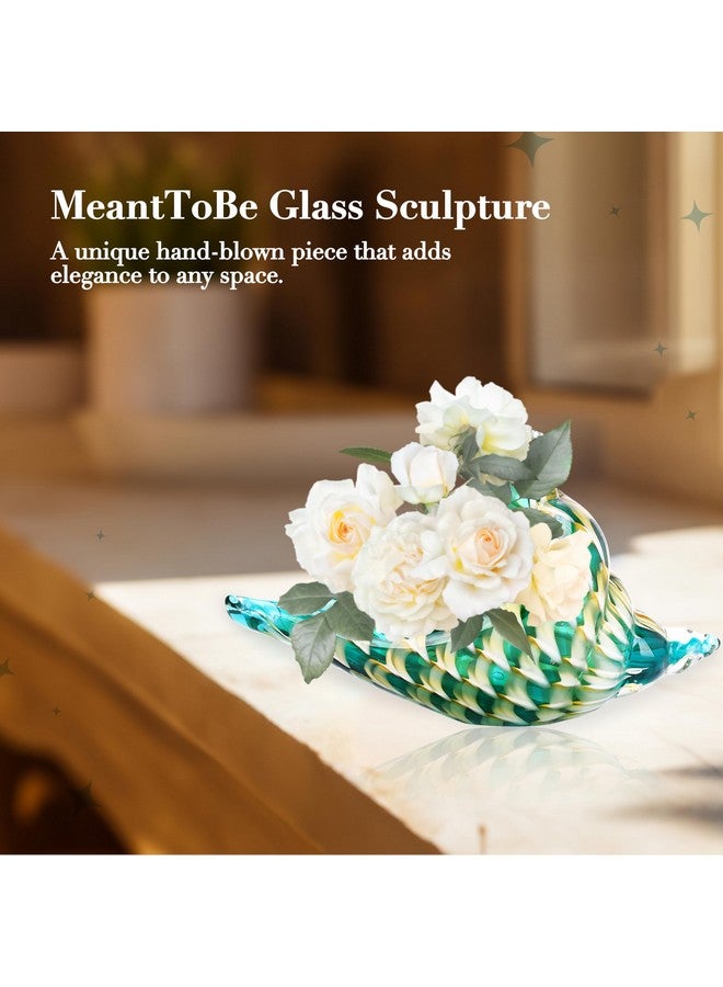 MEANT2TOBE Glass Conch Shell - Green And Yellow Glass Art For Office, Desk, Bookshelf, Table - Sea Shell Glasses - Hand Blown Glass Decor For Aquarium - Coastal Art Decor For Home - 6.8" X 6.7" - Image 2