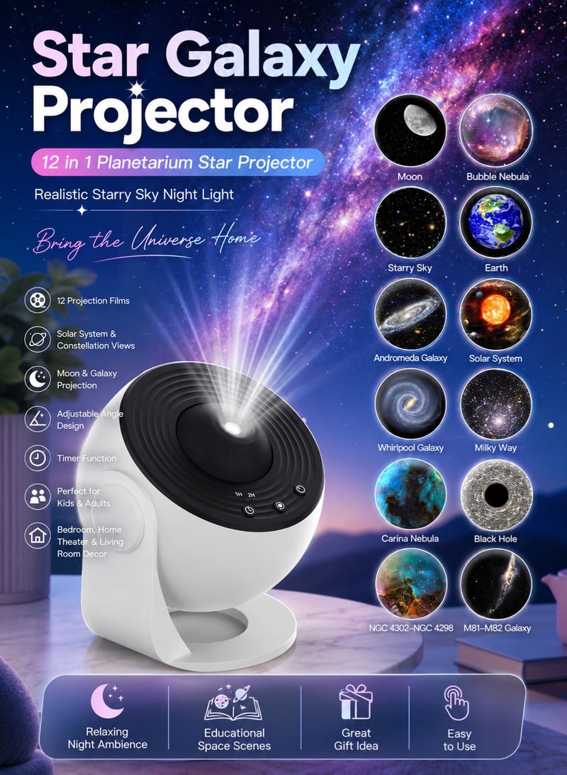 BGM Star Galaxy Projector, 12 in 1 Planetarium Star Projector Realistic Starry Sky Night Light with Solar System Constellation Moon for Kids Adults Bedroom Ceiling Home Theater Living Room Decor - Image 1