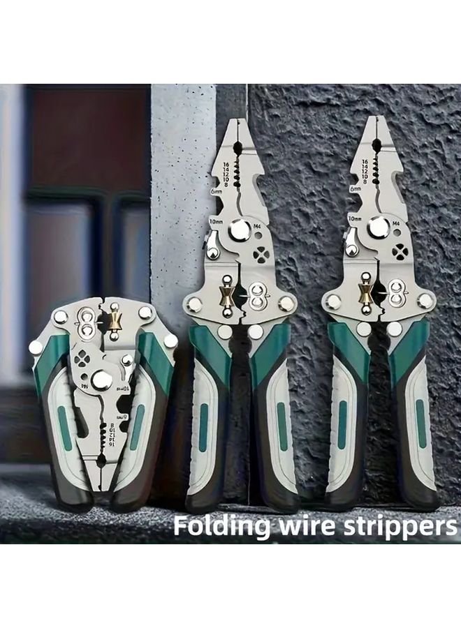 1pc Heavy Duty Multifunctional Foldable Wire Stripper Crimper Cable Cutter Tool - Image 1