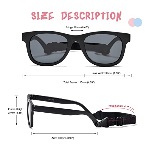 COASION Bendable Flexible Polarized Newborn Baby Sunglasses with Strap for Infant Boys Girls Age 0-12 Months (Matte Black/Gray) - Image 5