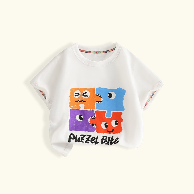 Girls Short-Sleeved T-Shirt Summer Wear Casual Korean Style Girls Loose Outer Wear Cartoon Printed Short Top - Image 1