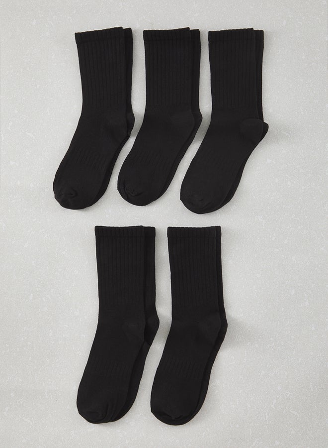 trendyol Black Unisex 5 Pack Cotton Textured College/Medium Socks - Image 1