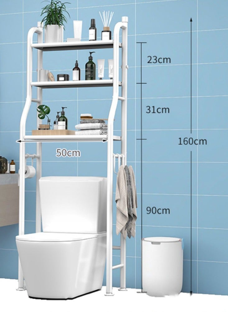 Over The Toilet Storage Rack 3-Tier Multifunctional Bathroom Organizer Shelf Stable Storage Shelves Easy Assembly Space Saver Metal with Toilet Paper Holder and Hooks (White)  - Image 2