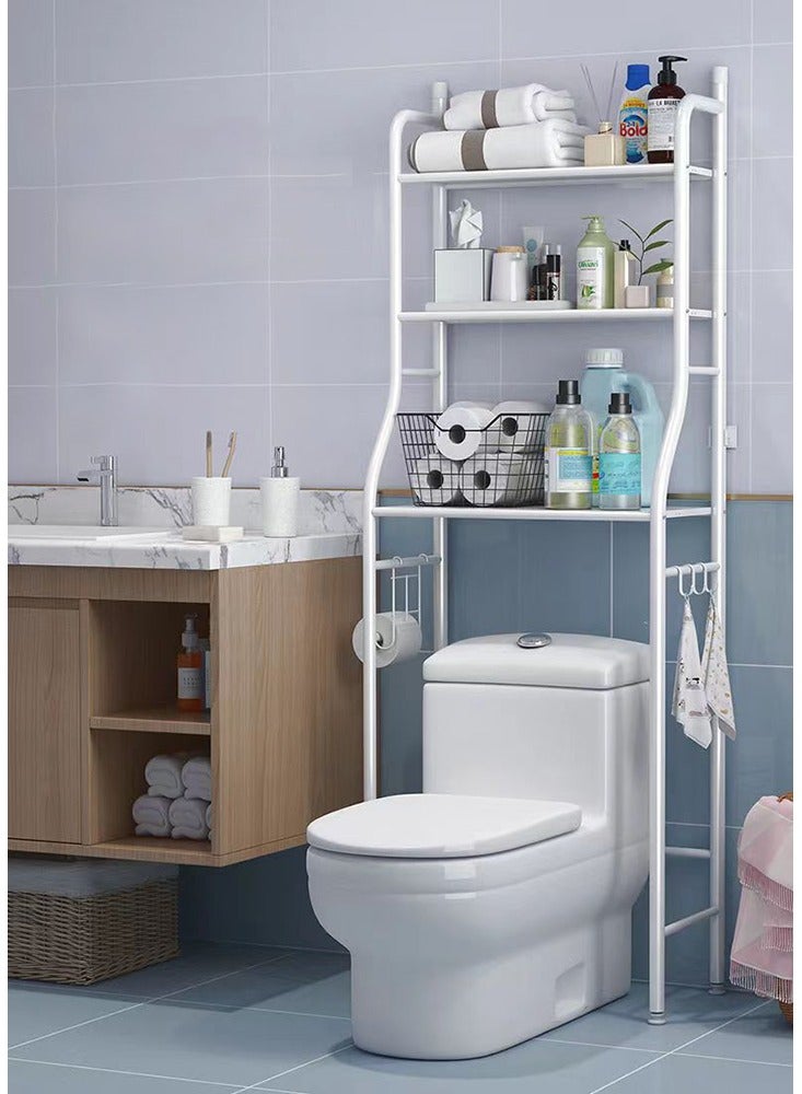 Over The Toilet Storage Rack 3-Tier Multifunctional Bathroom Organizer Shelf Stable Storage Shelves Easy Assembly Space Saver Metal with Toilet Paper Holder and Hooks (White)  - Image 1