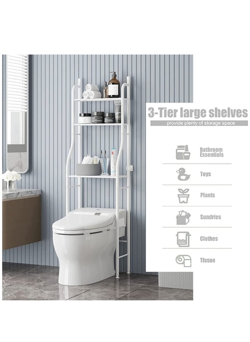 Over The Toilet Storage Rack 3-Tier Multifunctional Bathroom Organizer Shelf Stable Storage Shelves Easy Assembly Space Saver Metal with Toilet Paper Holder and Hooks (White)  - Image 3