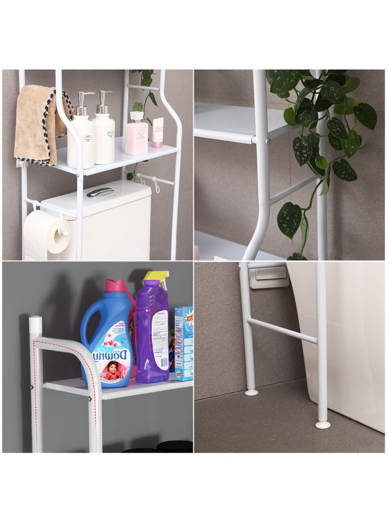 Over The Toilet Storage Rack 3-Tier Multifunctional Bathroom Organizer Shelf Stable Storage Shelves Easy Assembly Space Saver Metal with Toilet Paper Holder and Hooks (White)  - Image 5