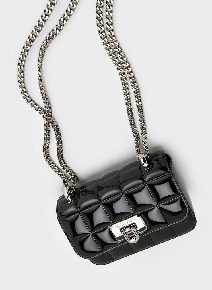 バッグ CHARLES & KEITH Black Cesia Metallic Accent Shoulder Bag - Black - Bags - CHARLES