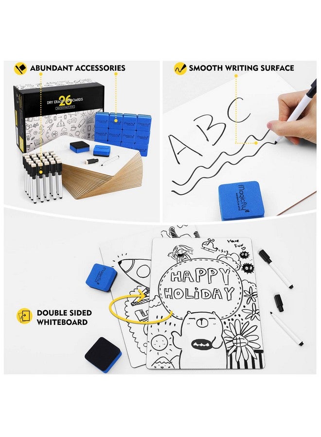 ماجيك فلاي سبورة بيضاء صغيرة، عبوة من 26 سبورة بيضاء صغيرة مقاس 9×12 بوصة، سبورة بيضاء مزدوجة الجوانب للطلاب والمعلمين والفصول الدراسية واللوازم المدرسية والمكتبية مع 32 قلمًا و26 ممحاة - Image 3