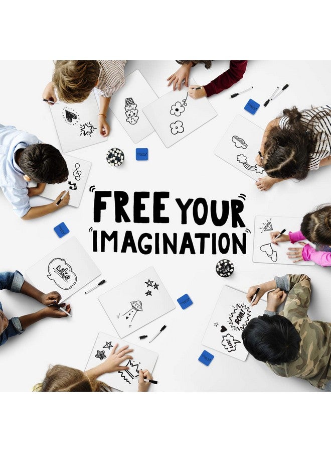 ماجيك فلاي سبورة بيضاء صغيرة، عبوة من 26 سبورة بيضاء صغيرة مقاس 9×12 بوصة، سبورة بيضاء مزدوجة الجوانب للطلاب والمعلمين والفصول الدراسية واللوازم المدرسية والمكتبية مع 32 قلمًا و26 ممحاة - Image 5