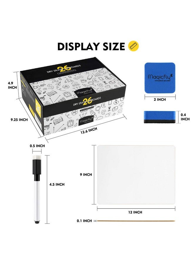 ماجيك فلاي سبورة بيضاء صغيرة، عبوة من 26 سبورة بيضاء صغيرة مقاس 9×12 بوصة، سبورة بيضاء مزدوجة الجوانب للطلاب والمعلمين والفصول الدراسية واللوازم المدرسية والمكتبية مع 32 قلمًا و26 ممحاة - Image 2