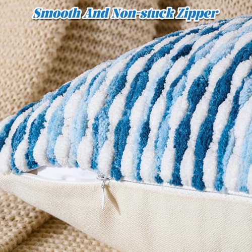 AmHoo Boho Chenille Pillow Cover Decorative Tufted Pillowcase for Couch Bed Sofa Bedroom Living Room Modern 18 x 18Inch Sky Blue - Image 3