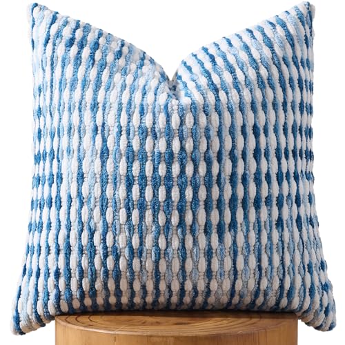 AmHoo Boho Chenille Pillow Cover Decorative Tufted Pillowcase for Couch Bed Sofa Bedroom Living Room Modern 18 x 18Inch Sky Blue - Image 1