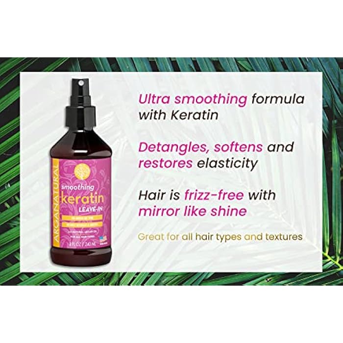 Arganatural Smoothing Keratin Leave-in Conditioner, 8 fl oz / 250 ml Spray Bottle, Smooth & Detangle Frizzy Hair - Image 5