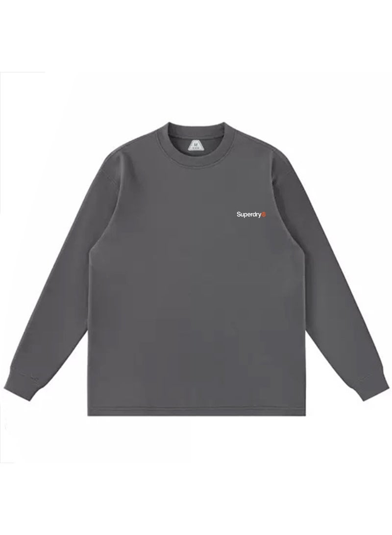 Superdry couple solid color round neck loose long sleeve T-shirt for men and women - Image 3