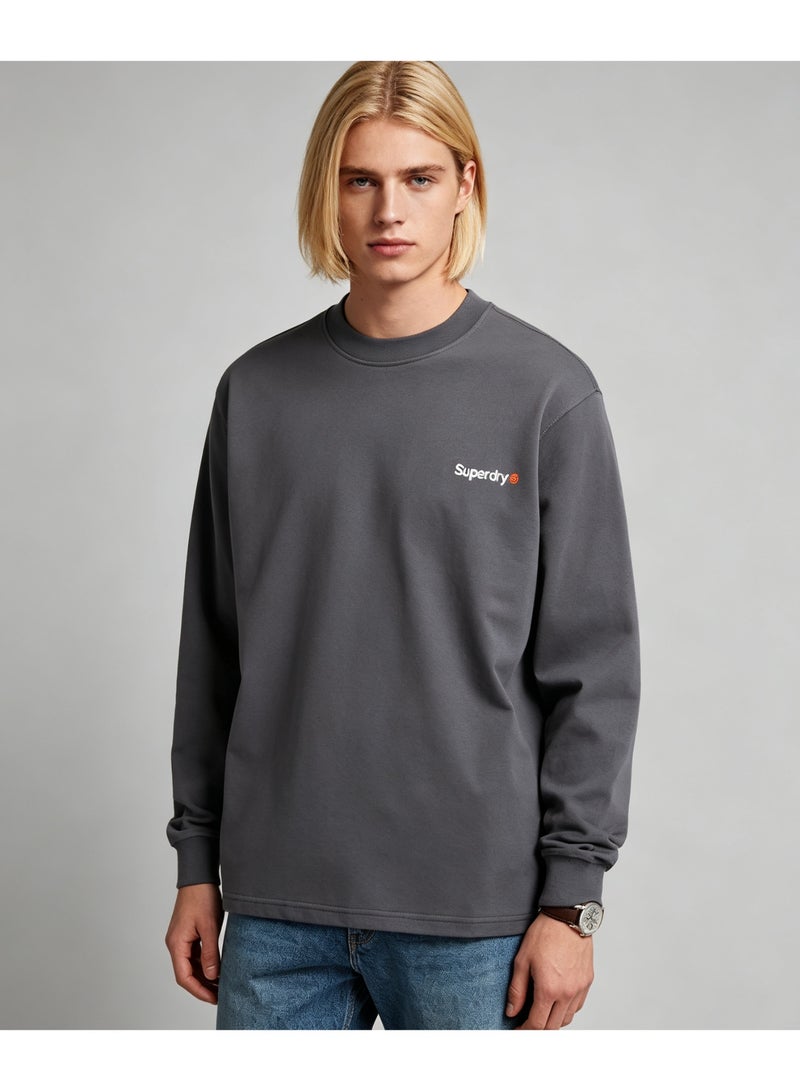 Superdry couple solid color round neck loose long sleeve T-shirt for men and women - Image 5