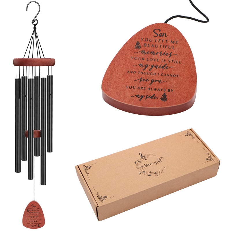Memgift Memorial Wind Chime for Loss of Son Outdoor Sympathy Gift for Bereavement 32 Inch Remembrance Chime Garden Patio Yard Wind Chimes for Loved One