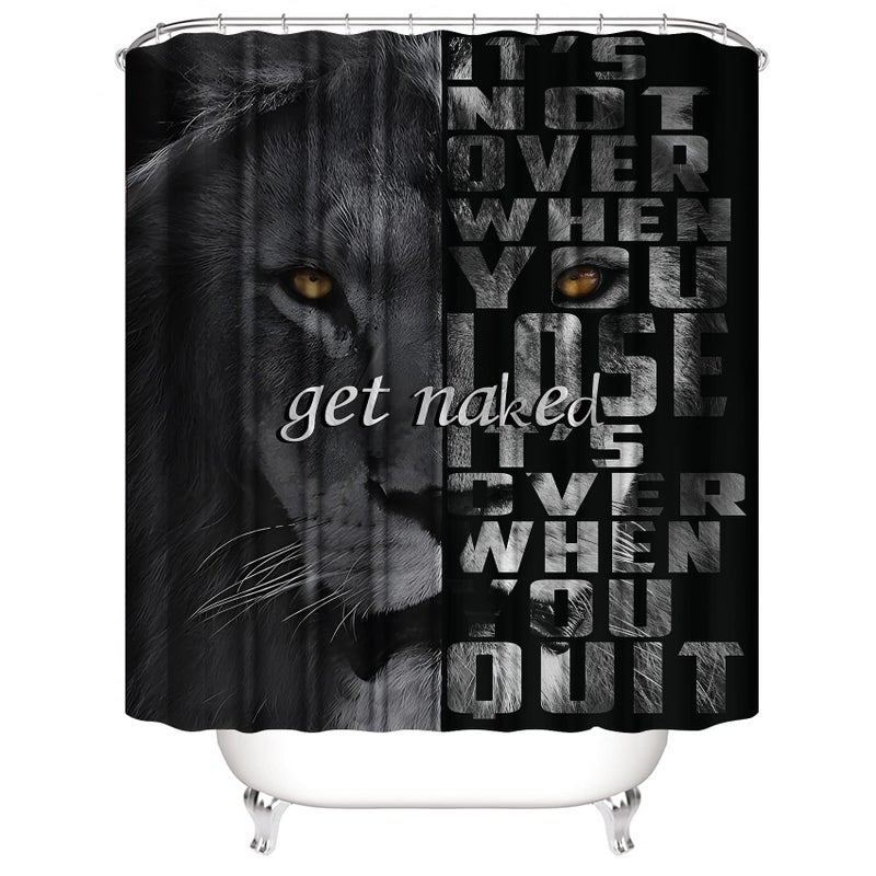 jieprom 4PCS Lion Insipirational Shower Curtain Set with Rugs, Toilet Lid Cover and Bath Mat, Animal Shower Curtain with 12 Hooks, Complete Bathroom Accessories Decor Set - Image 3