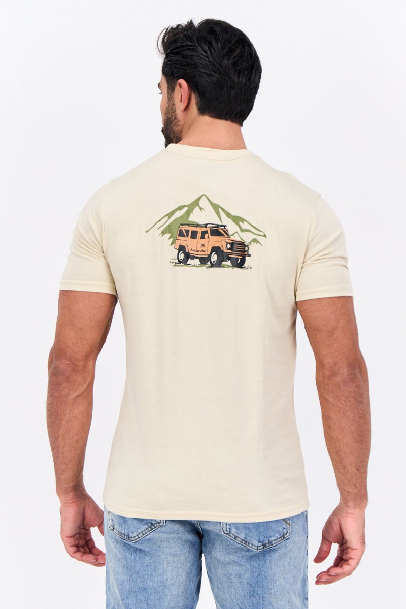 Avalanche Men Crew Neck Short Sleeve Brand Logo T-Shirt, Beige - Image 4