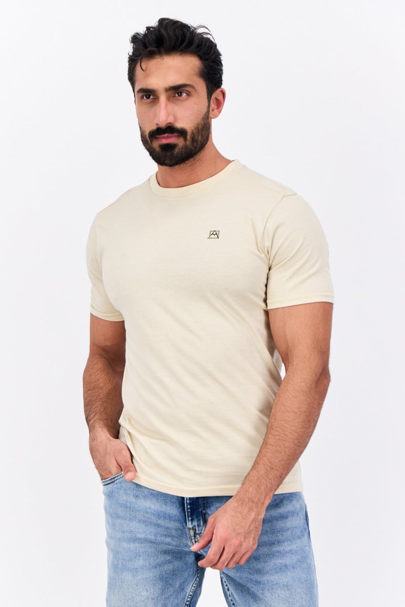 Avalanche Men Crew Neck Short Sleeve Brand Logo T-Shirt, Beige - Image 1