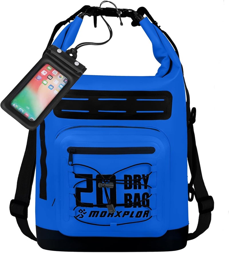 MORXPLOR Waterproof Dry Bag Backpack - [Front Zippered Pockets] 5L/10L/20L/30L Roll Top Waterproof Bag with Water Proof Phone Case for Swimming, Boating, Kayaking, Camping, Beach - Image 1