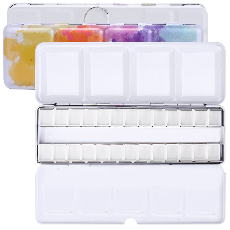 MYARTOOL Empty Watercolor Palette, Colorful Empty Watercolor Tin Palette Paint Case with 24 PCS Empty Half Pans for DIY Travel Watercolor Palette, Acrylic and Oil Painting - Image 2